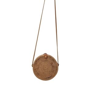 Round Woven Rattan Crossbody Bag